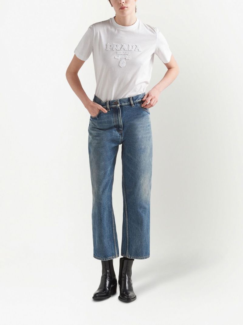 Blue Cropped Straight-leg Jeans