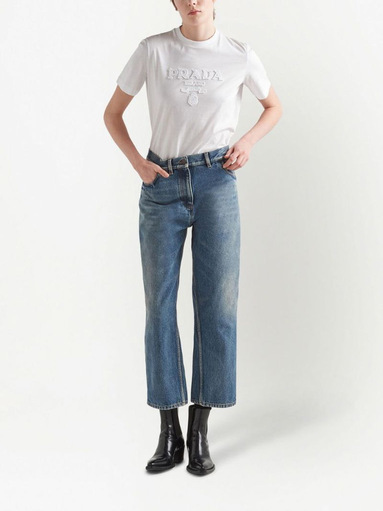 Blue Cropped Straight-leg Jeans