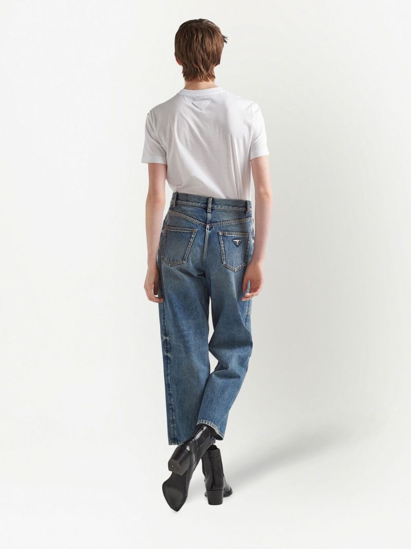 Blue Cropped Straight-leg Jeans