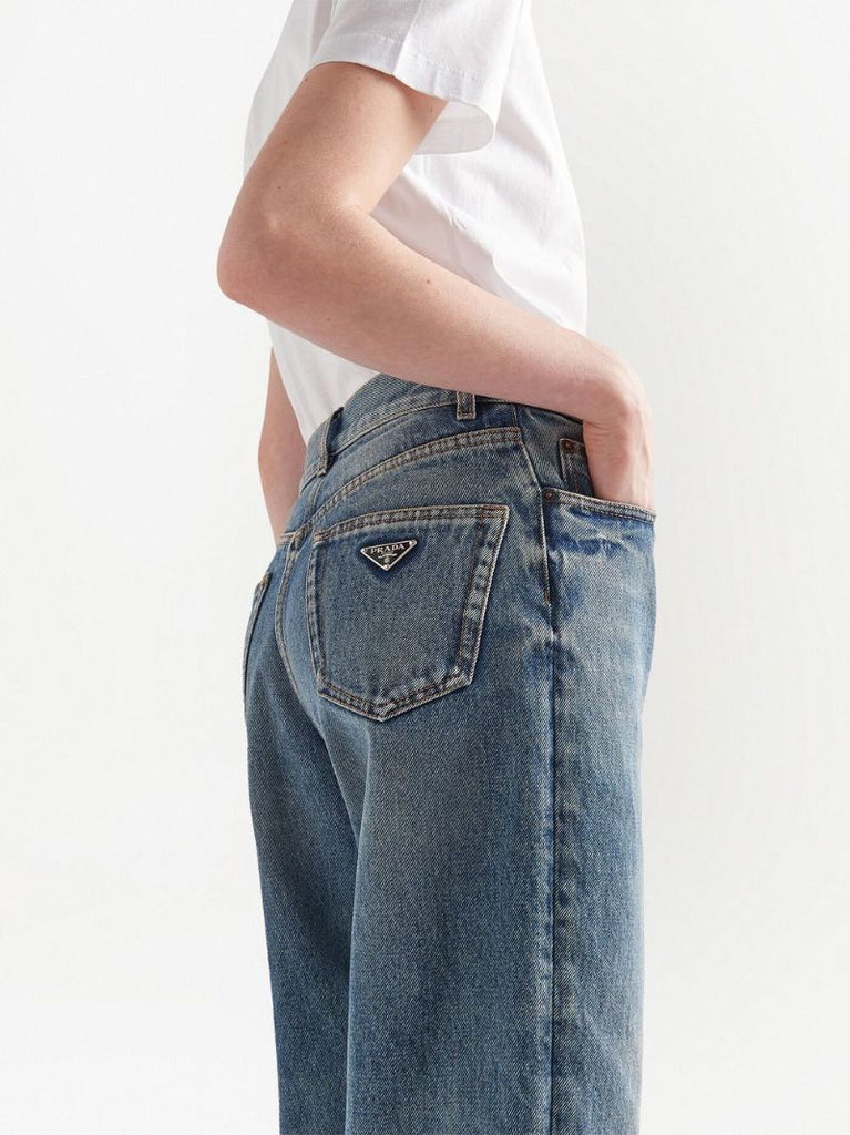 Blue Cropped Straight-leg Jeans