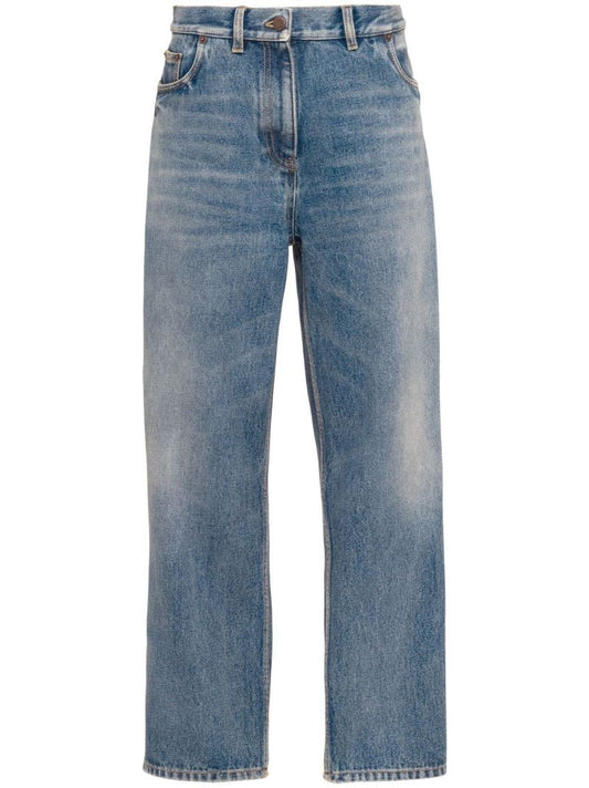 Blue Cropped Straight-leg Jeans