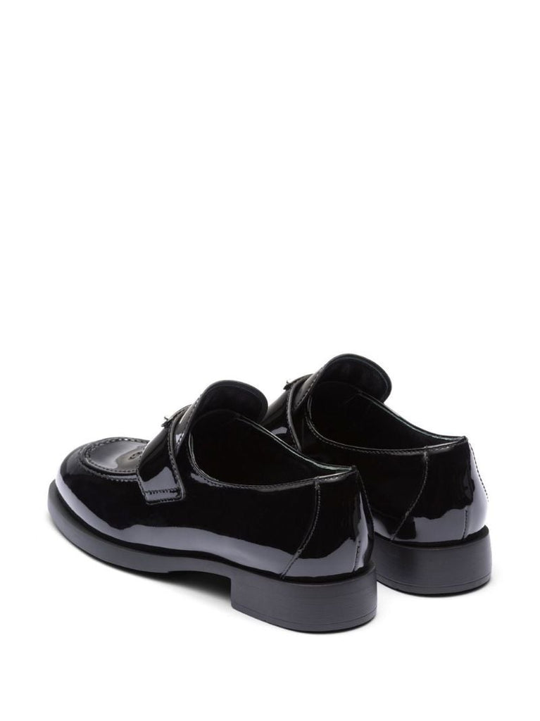 Black Triangle Logo Patent Leather Loafers