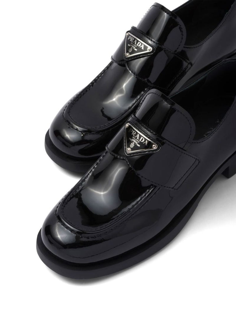 Black Triangle Logo Patent Leather Loafers