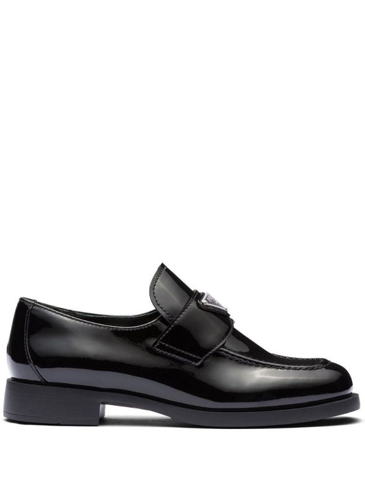 Black Triangle Logo Patent Leather Loafers