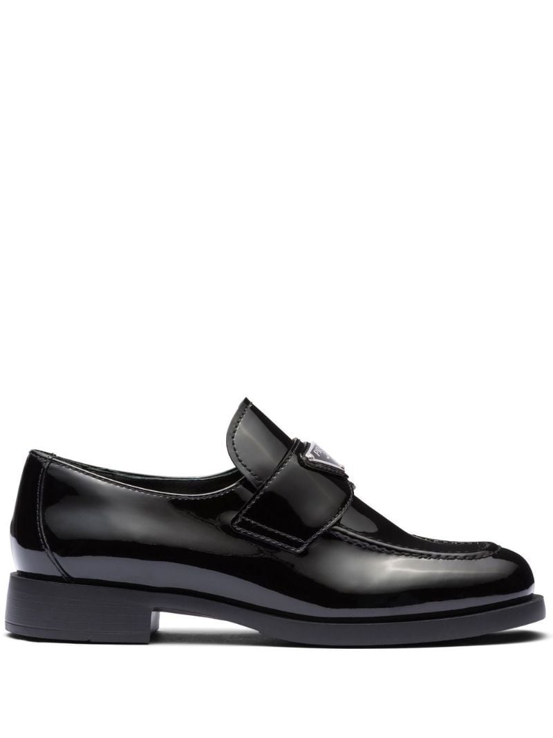 Black Triangle Logo Patent Leather Loafers