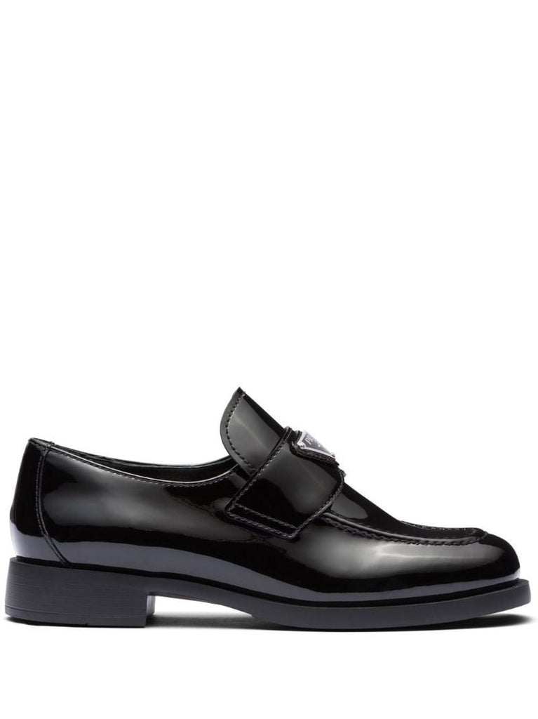 Black Triangle Logo Patent Leather Loafers