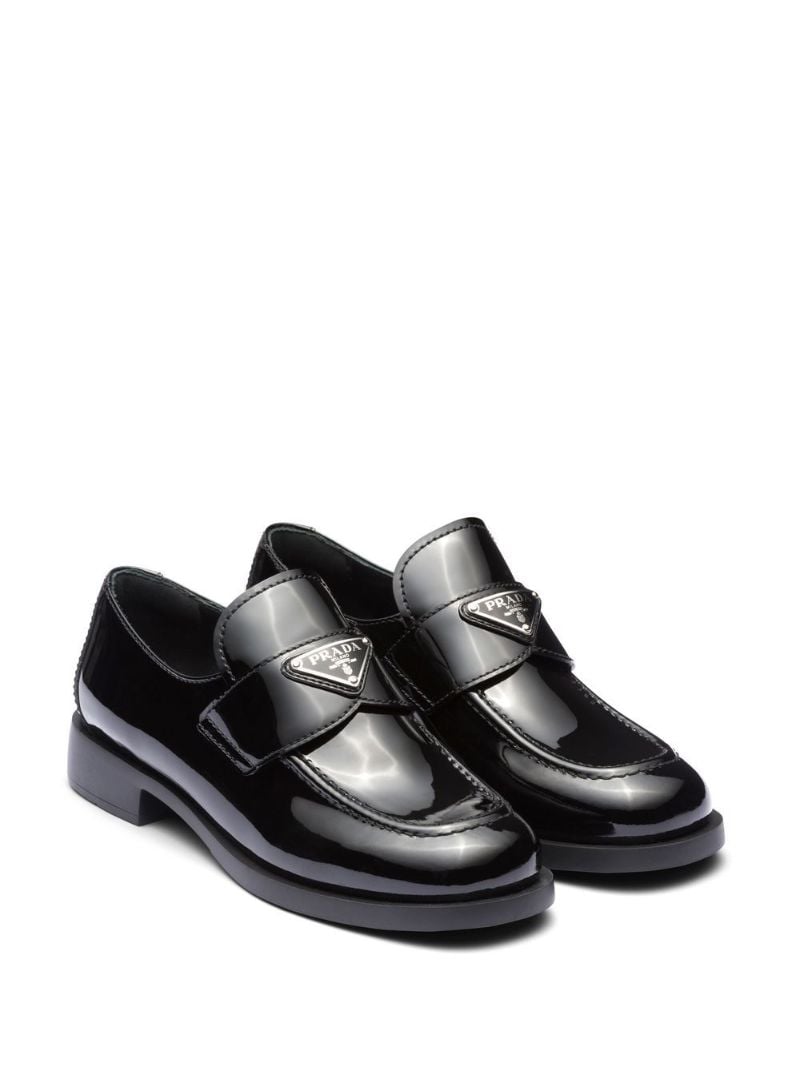 Black Triangle Logo Patent Leather Loafers
