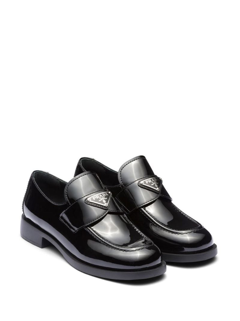 Black Triangle Logo Patent Leather Loafers