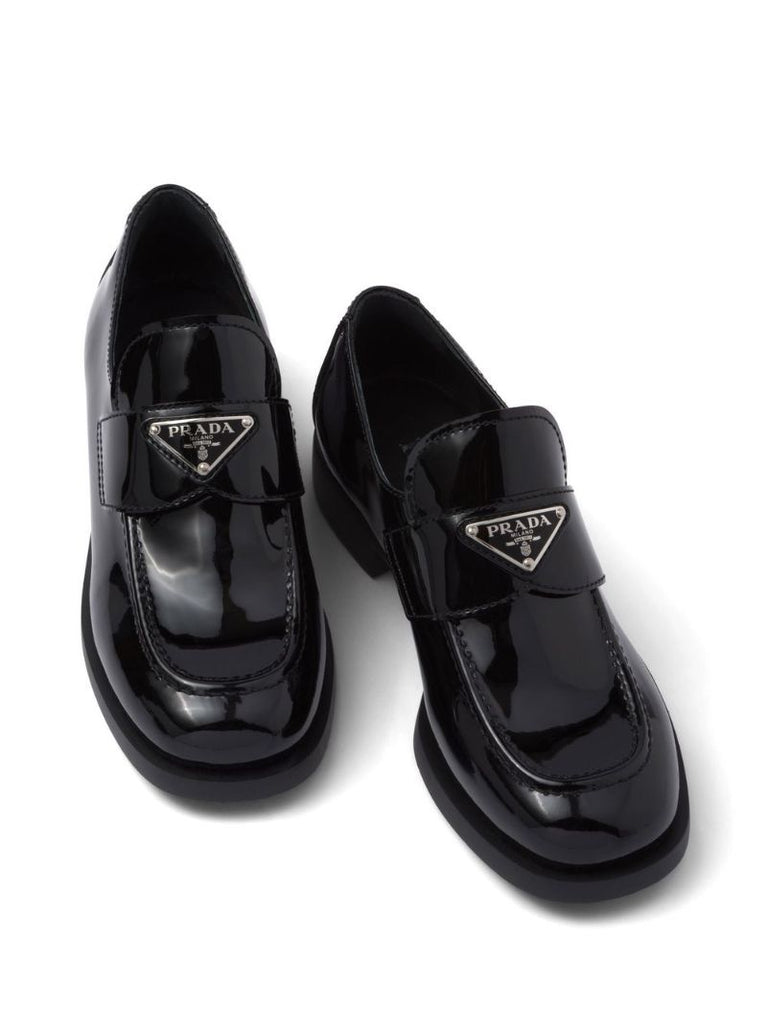 Black Triangle Logo Patent Leather Loafers