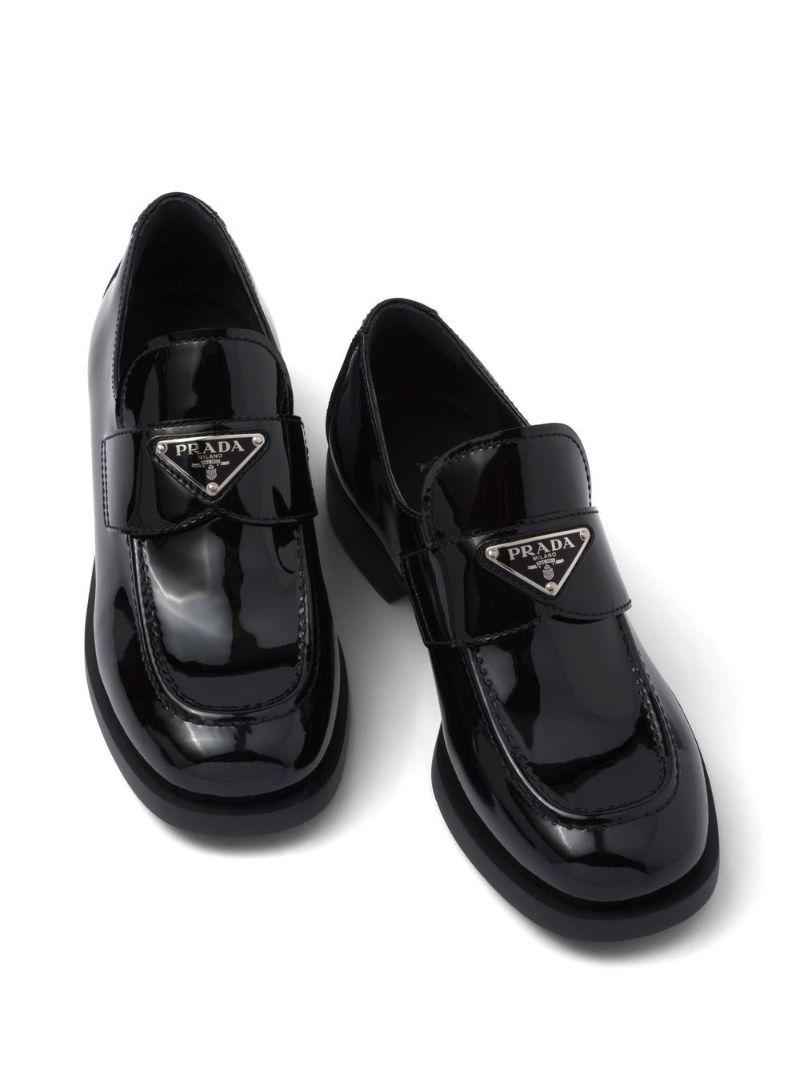 Black Triangle Logo Patent Leather Loafers