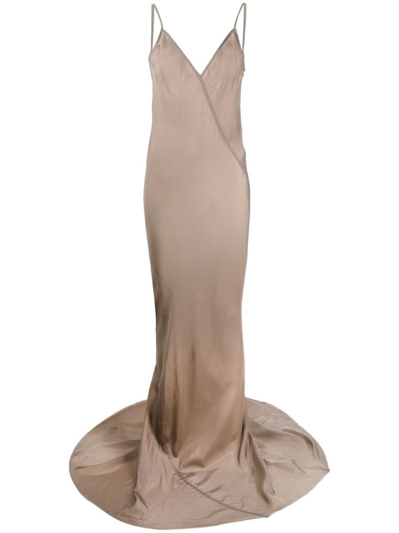 Grey V-neck Satin Gown