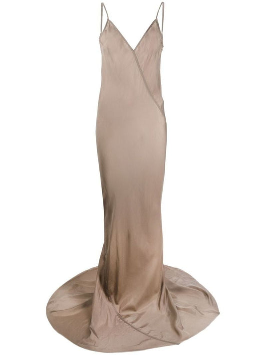 Grey V-neck Satin Gown