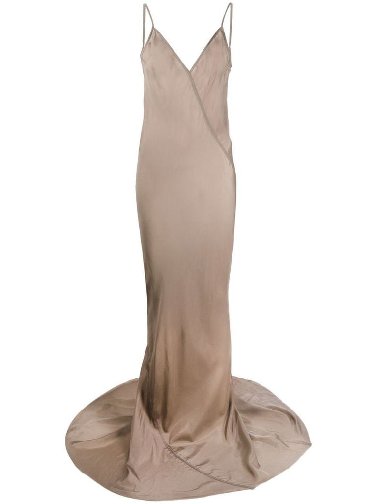 Grey V-neck Satin Gown