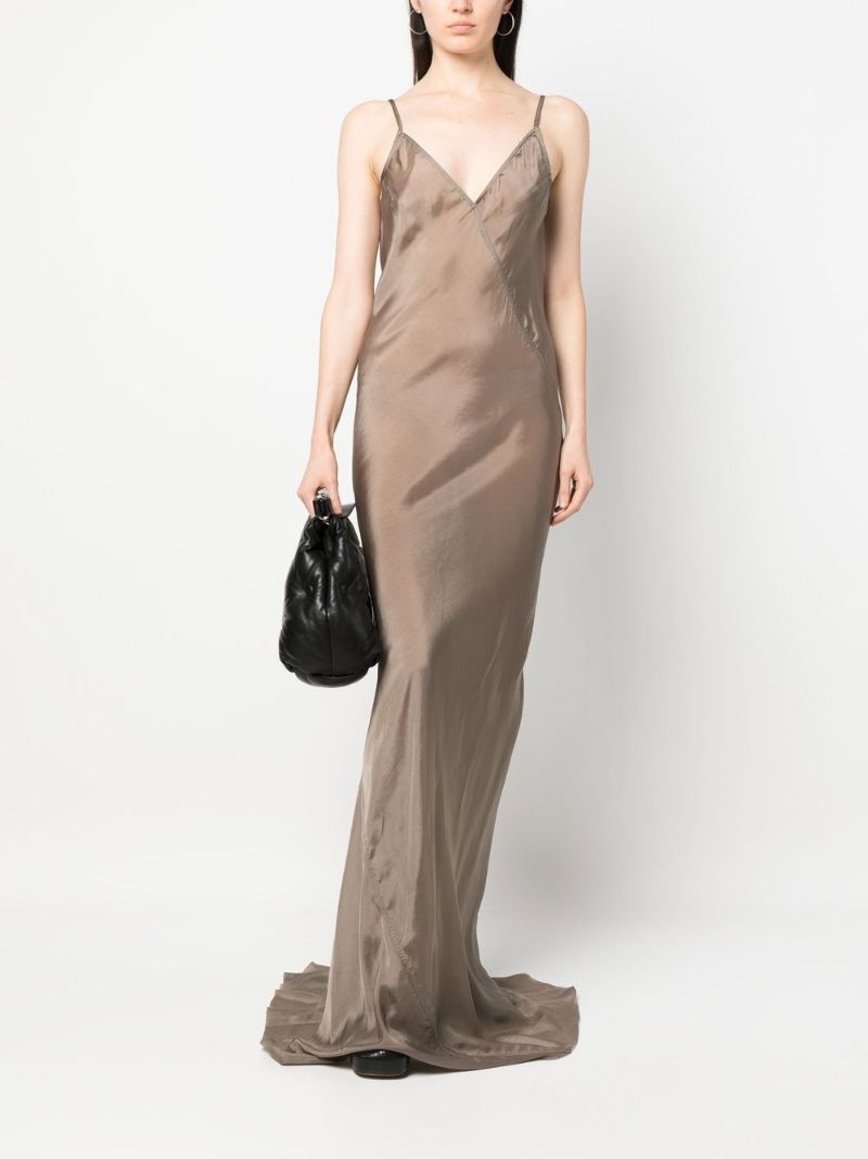 Grey V-neck Satin Gown