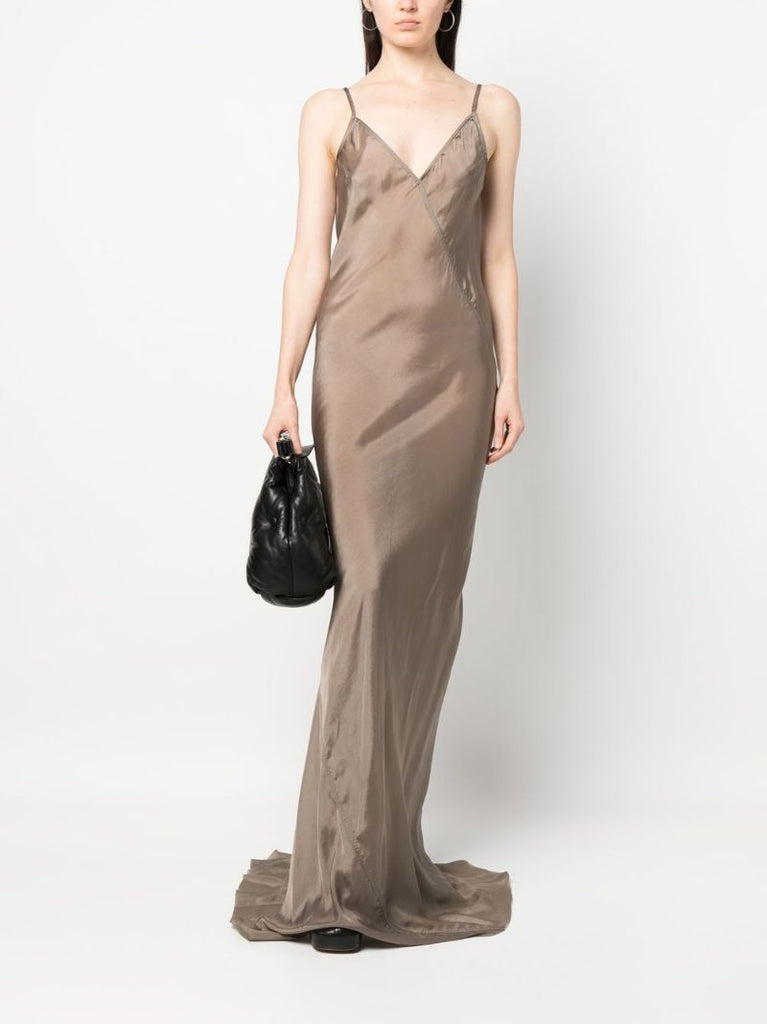 Grey V-neck Satin Gown
