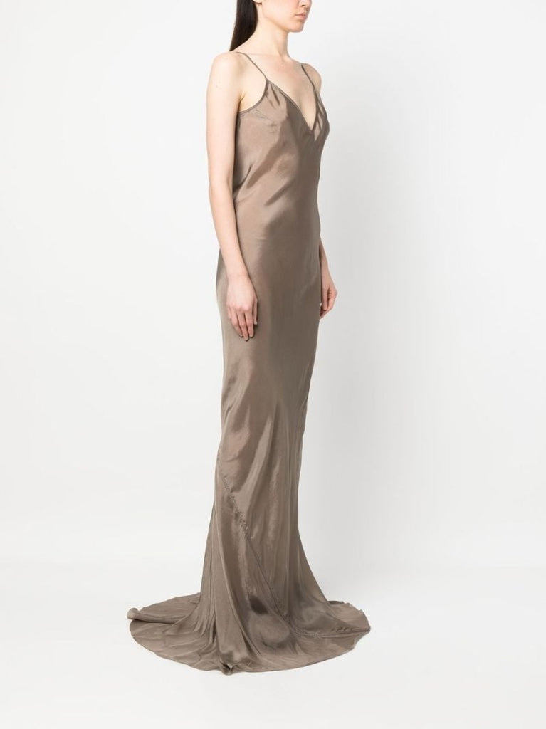 Grey V-neck Satin Gown