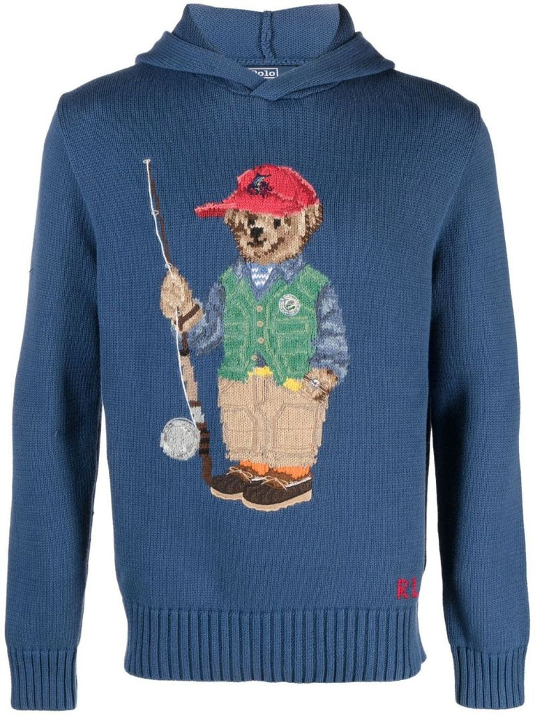 Blue Polo Bear Cotton Hooded Sweater
