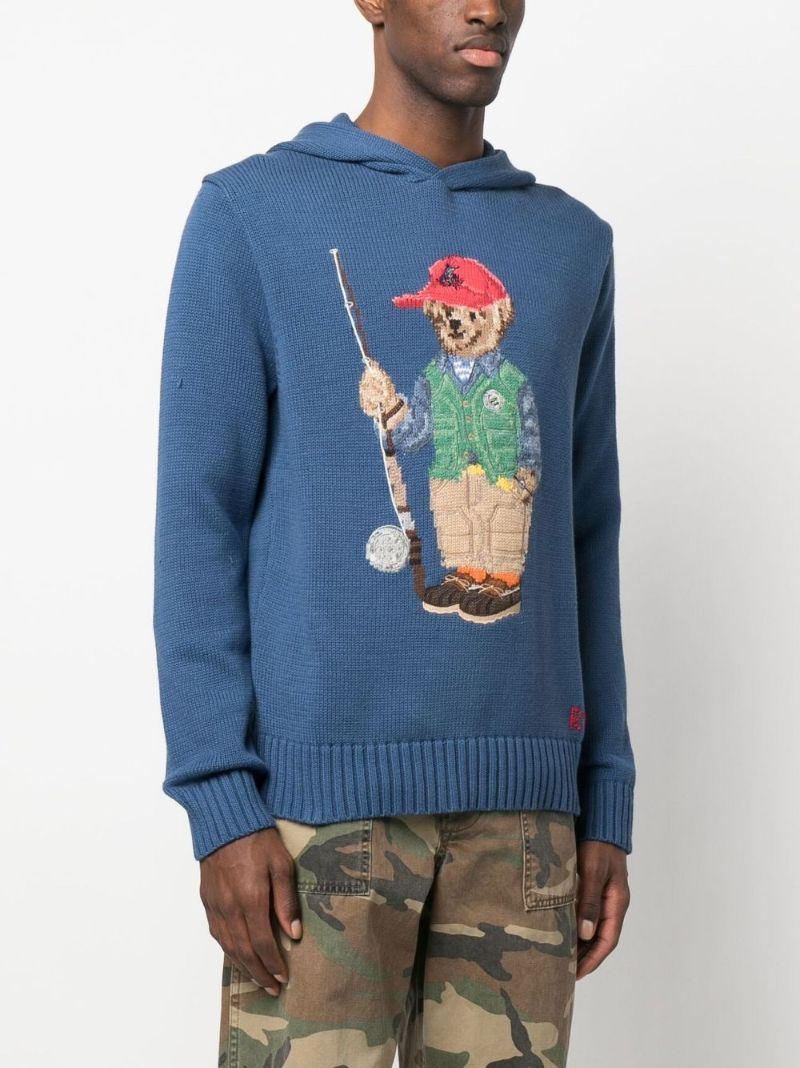 Blue Polo Bear Cotton Hooded Sweater