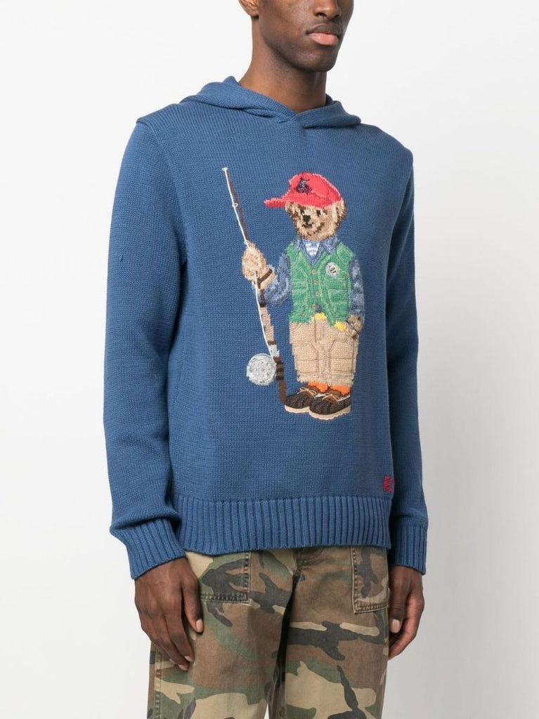 Blue Polo Bear Cotton Hooded Sweater
