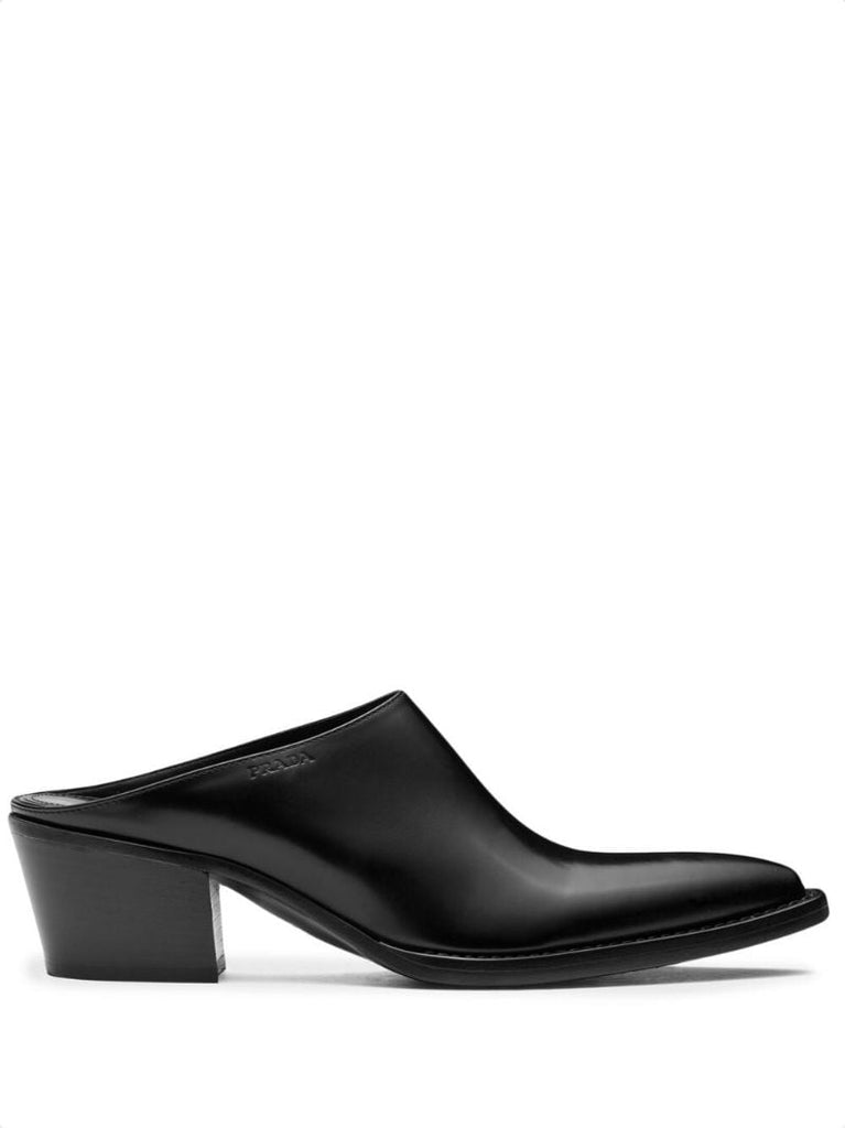 Black 55 Brushed Leather Mules