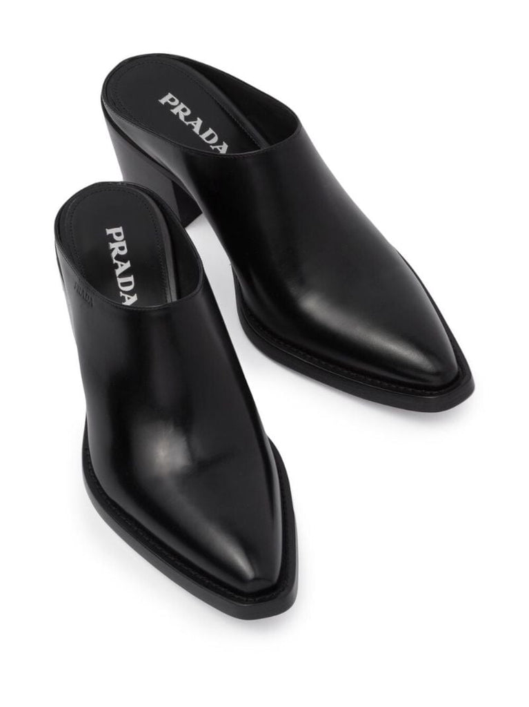 Black 55 Brushed Leather Mules