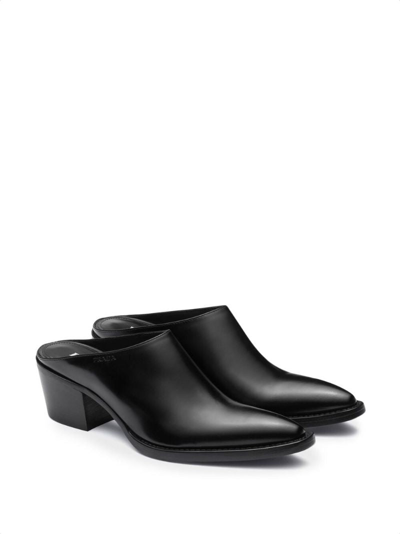 Black 55 Brushed Leather Mules