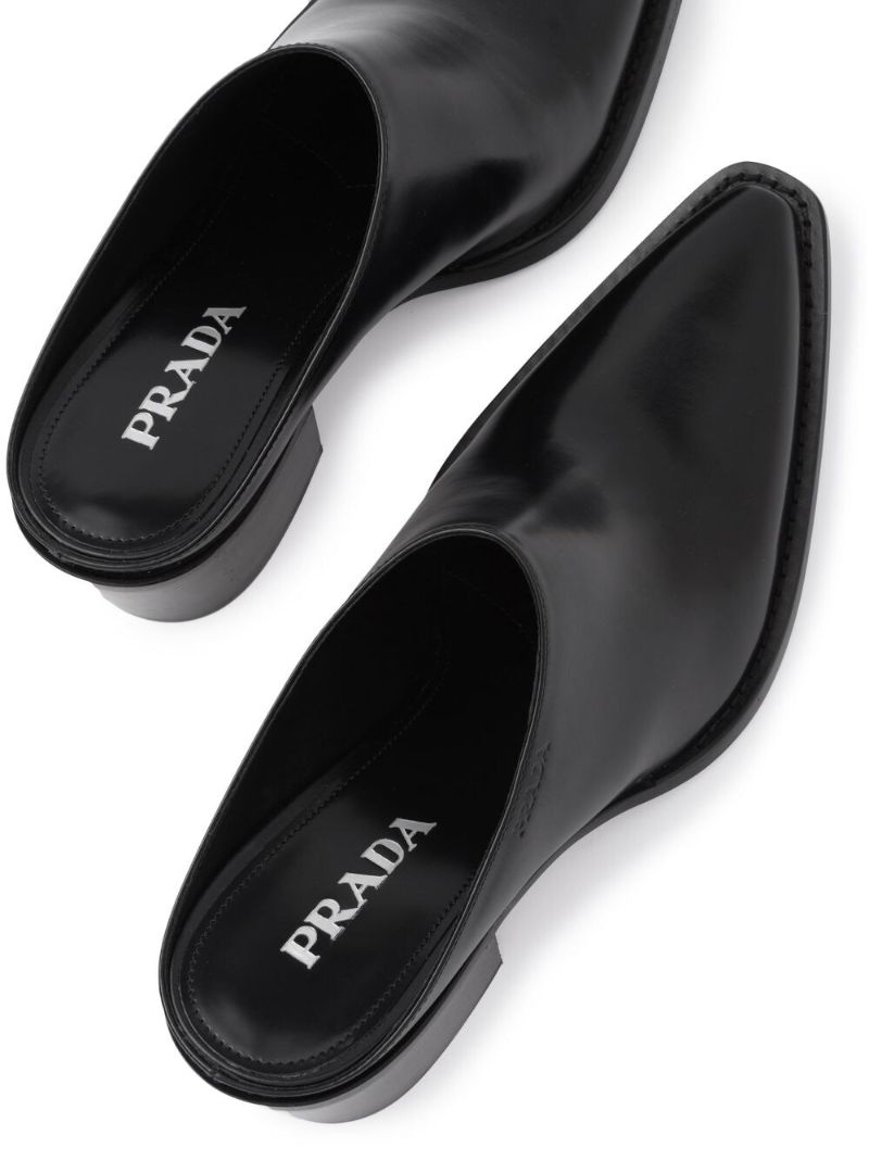 Black 55 Brushed Leather Mules