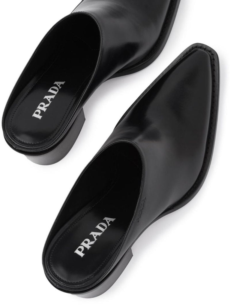 Black 55 Brushed Leather Mules