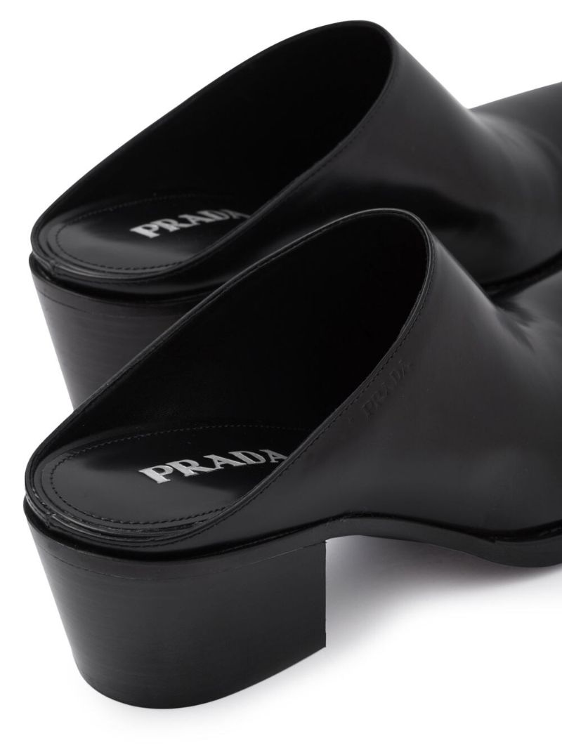 Black 55 Brushed Leather Mules