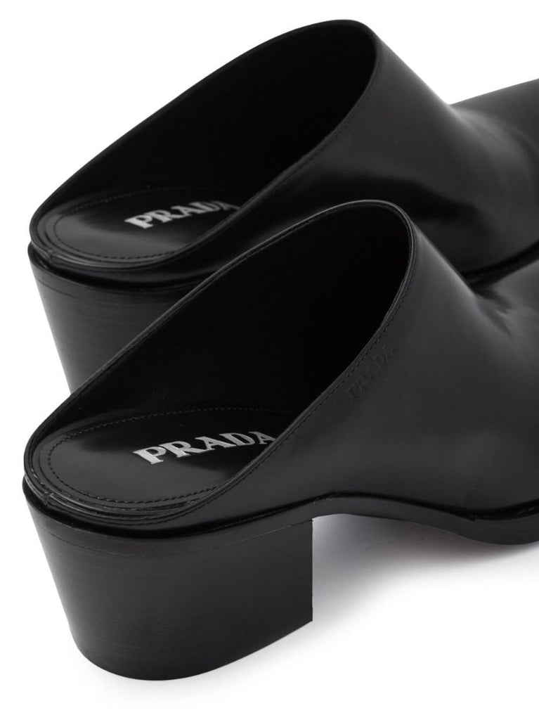 Black 55 Brushed Leather Mules