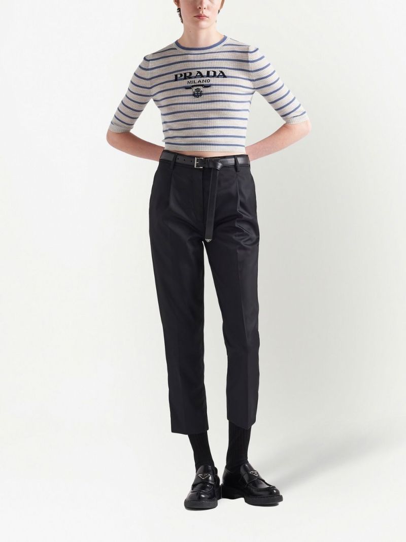 Grey Logo Intarsia Ribbed Knit Top