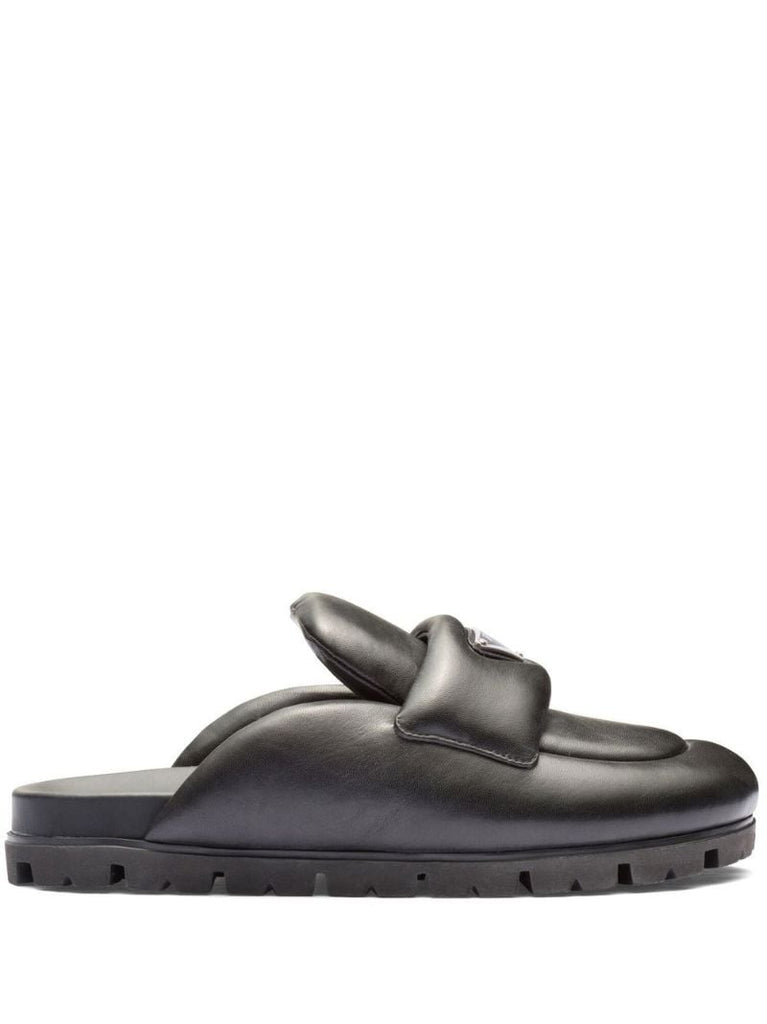 Black Padded Leather Mules