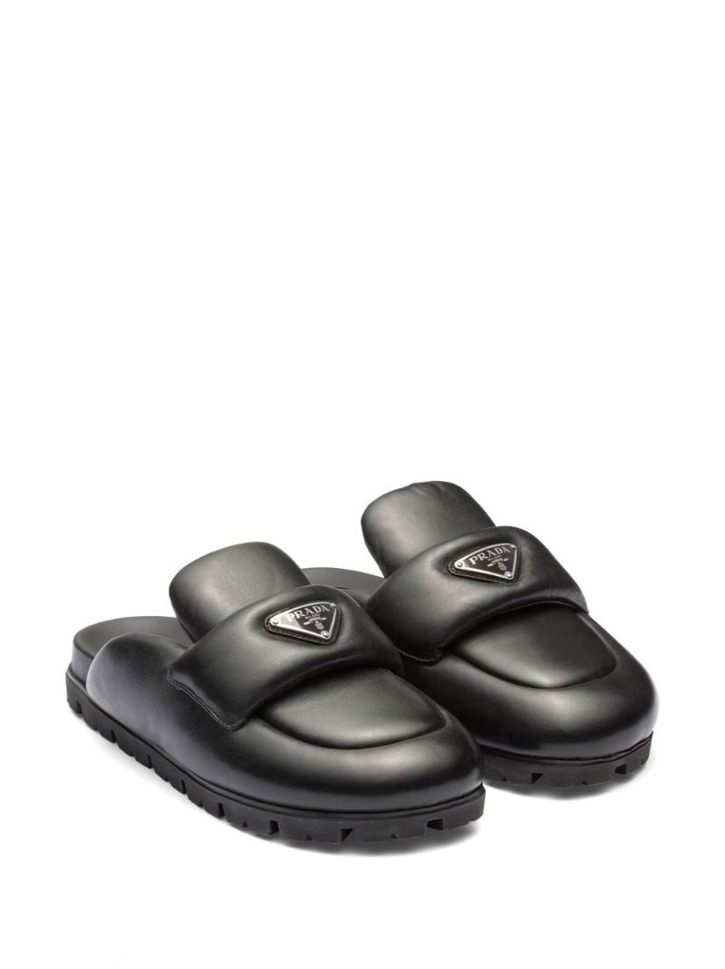 Black Padded Leather Mules