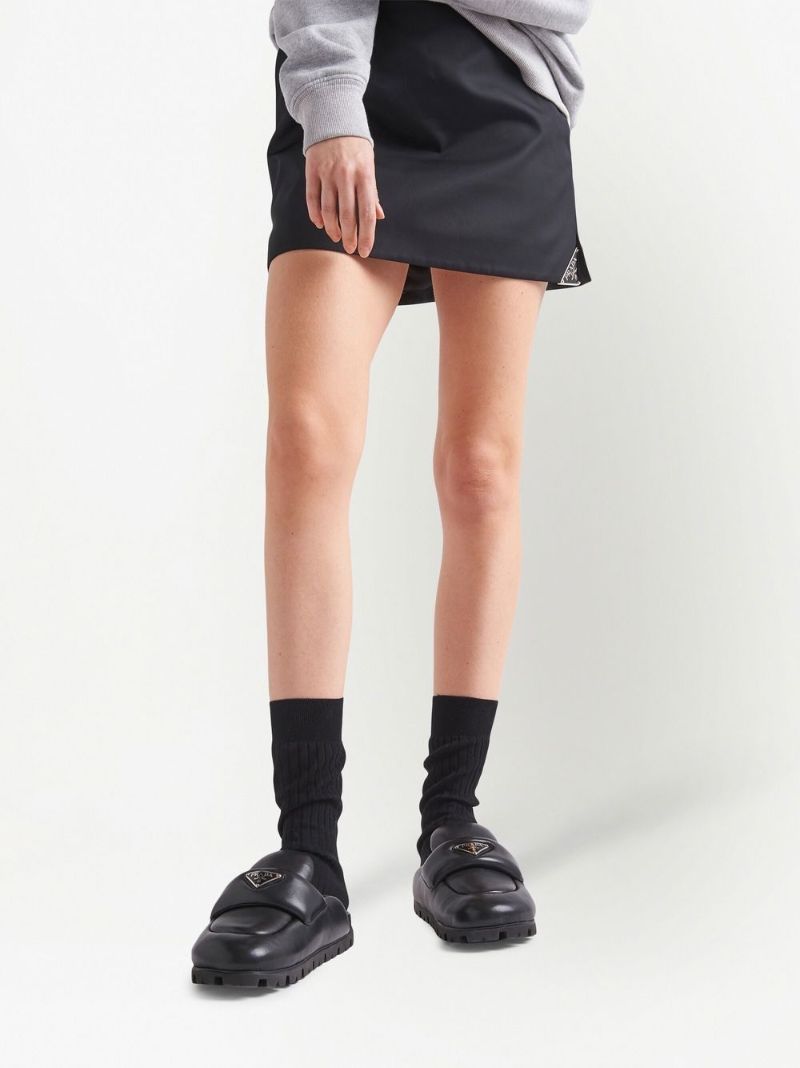 Black Padded Leather Mules