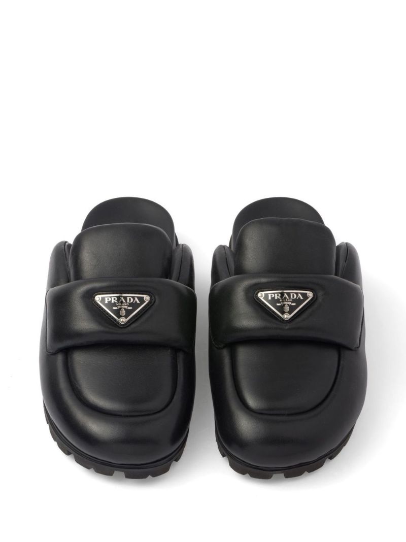 Black Padded Leather Mules