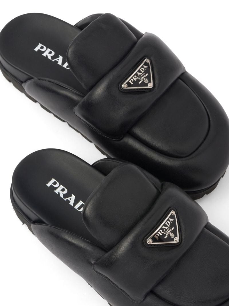 Black Padded Leather Mules