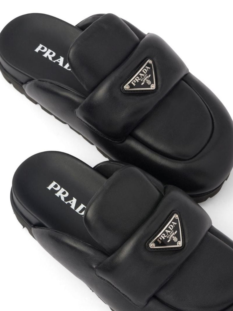 Black Padded Leather Mules