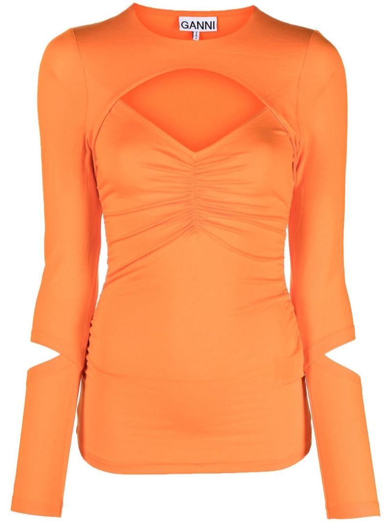 Orange Cut Out Long Sleeved Top