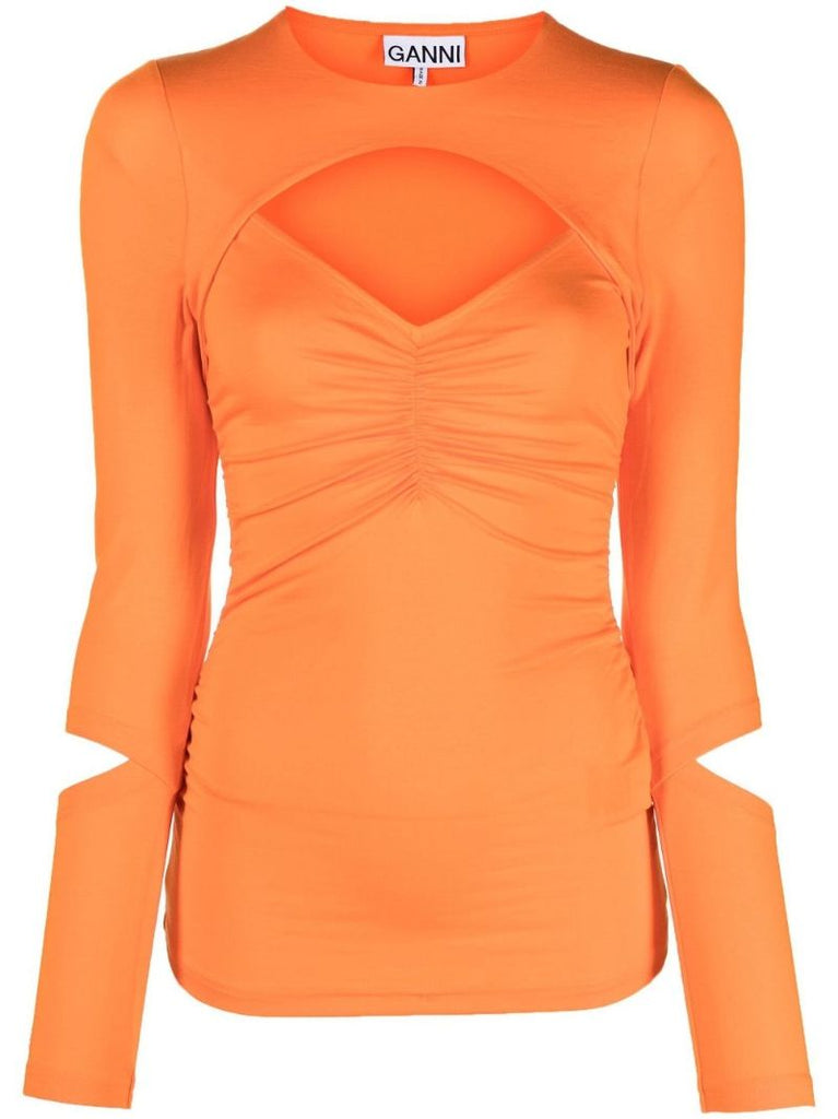 Orange Cut Out Long Sleeved Top