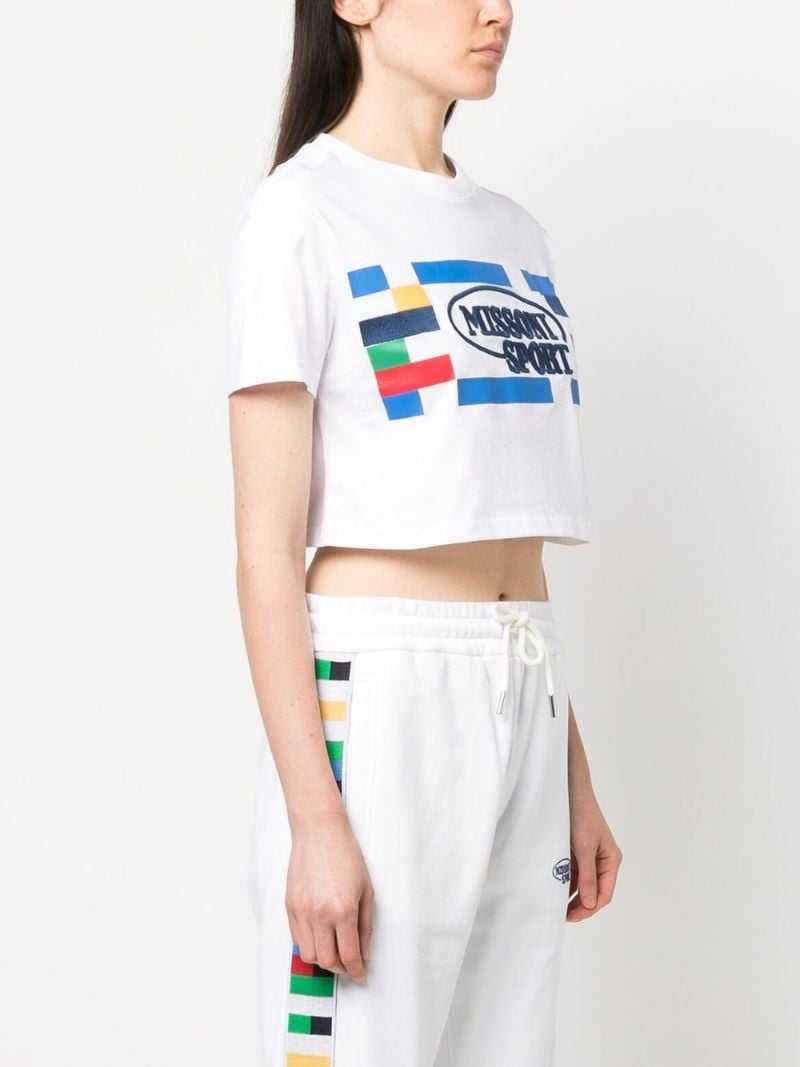 White Logo Embroidered Cropped T-shirt