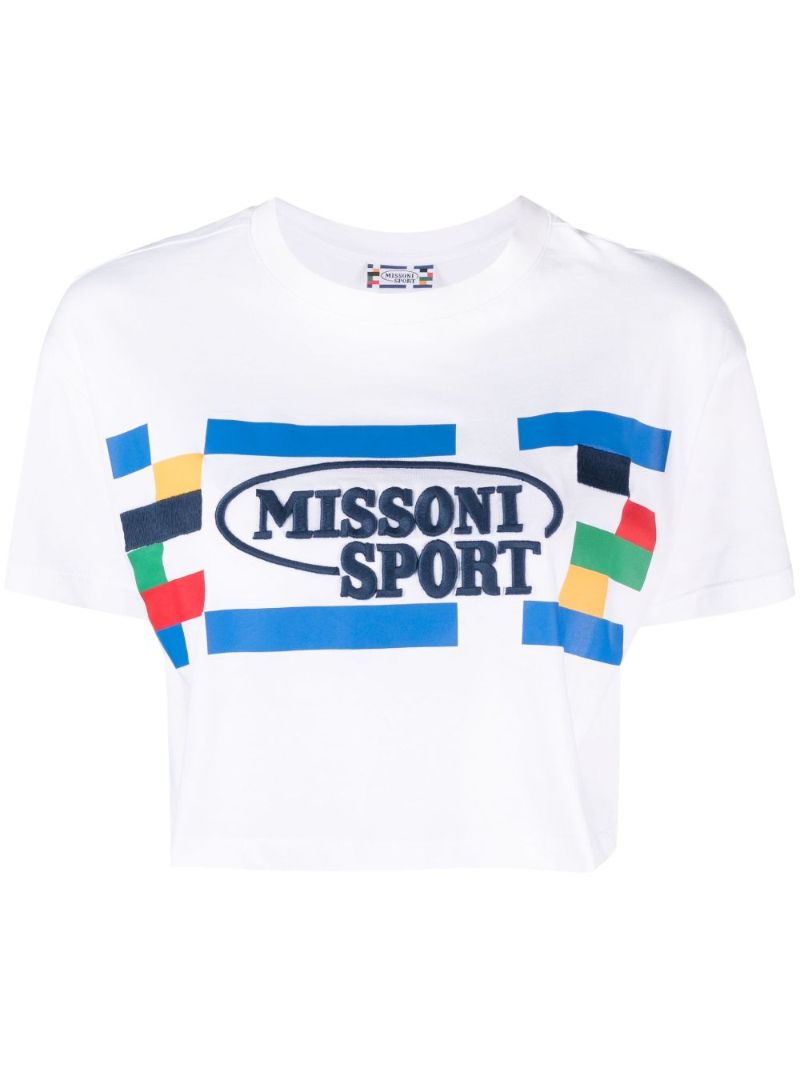 White Logo Embroidered Cropped T-shirt