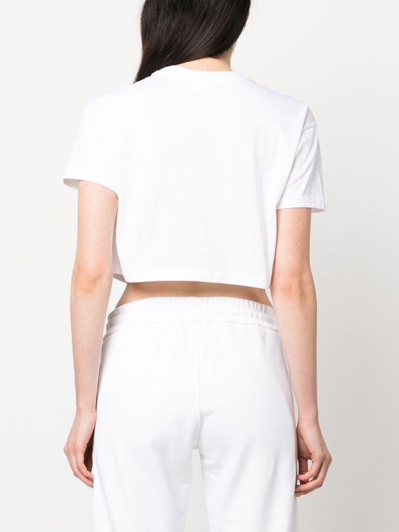 White Logo Embroidered Cropped T-shirt