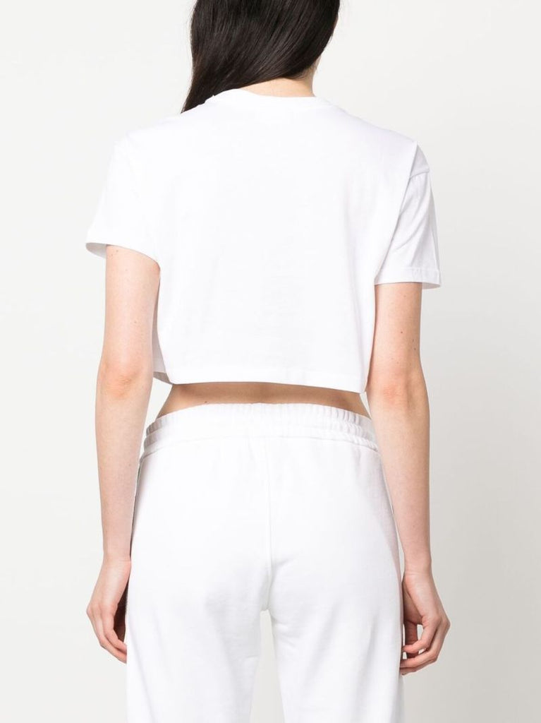 White Logo Embroidered Cropped T-shirt