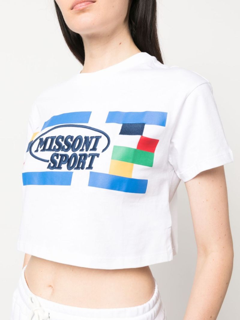 White Logo Embroidered Cropped T-shirt