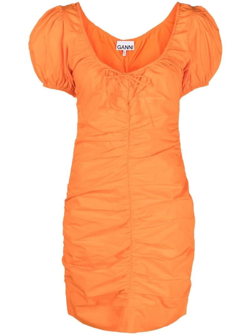 Orange Ruched Organic Cotton Mini Dress