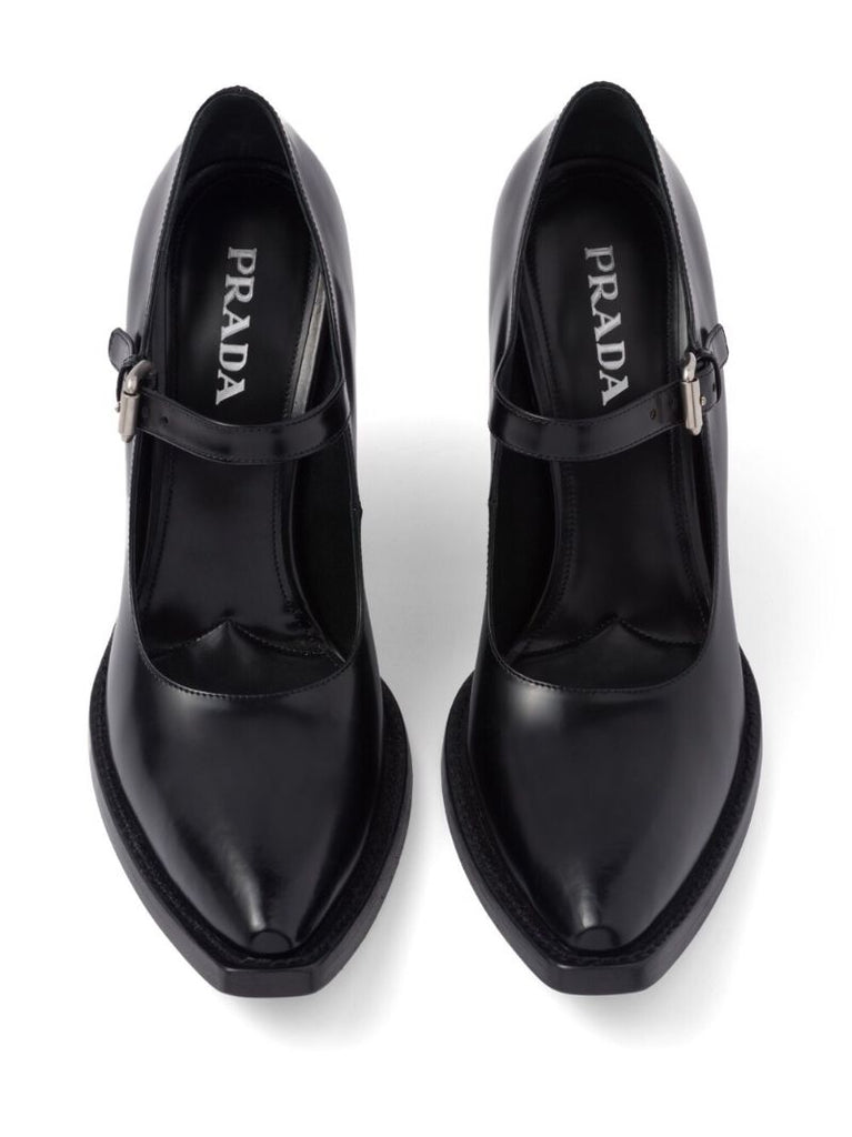 Black 90 Leather Mary Jane Pumps