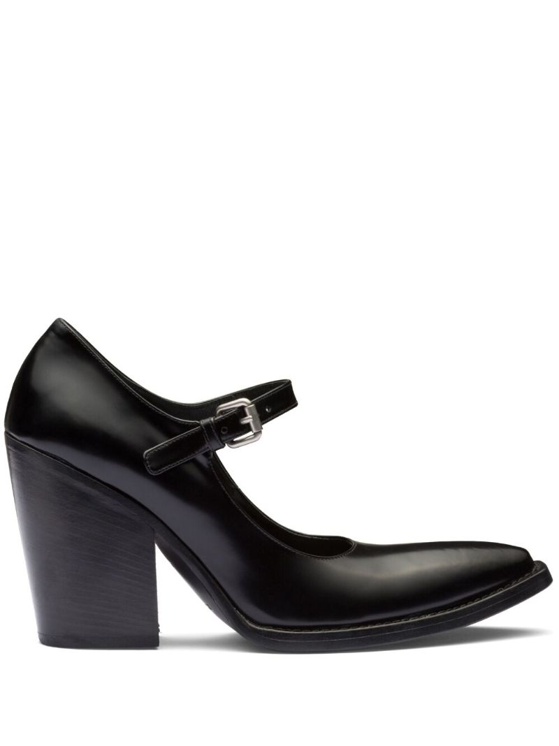 Black 90 Leather Mary Jane Pumps