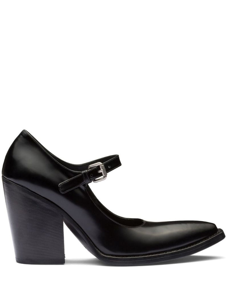 Black 90 Leather Mary Jane Pumps