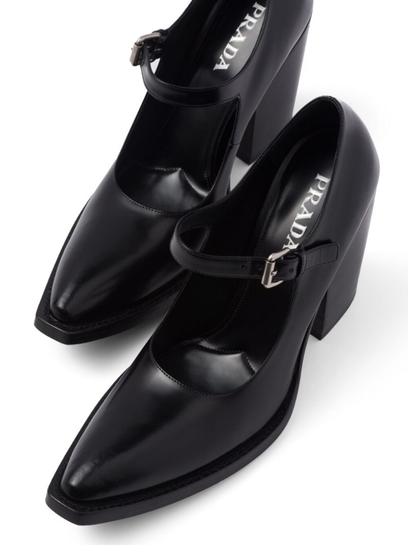 Black 90 Leather Mary Jane Pumps