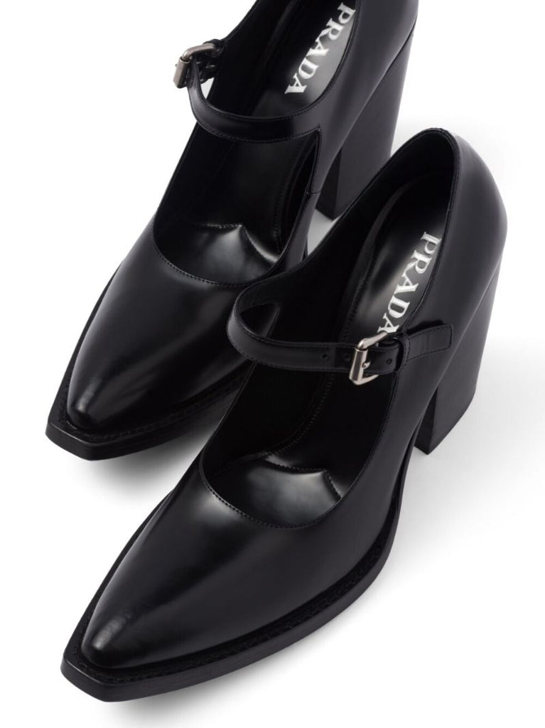 Black 90 Leather Mary Jane Pumps